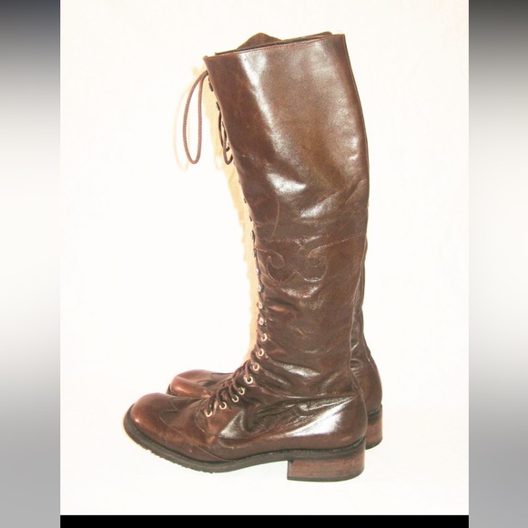 Vintage Olof Daughters Brown Mod Knee High Leather Boots - Picture 4 of 7